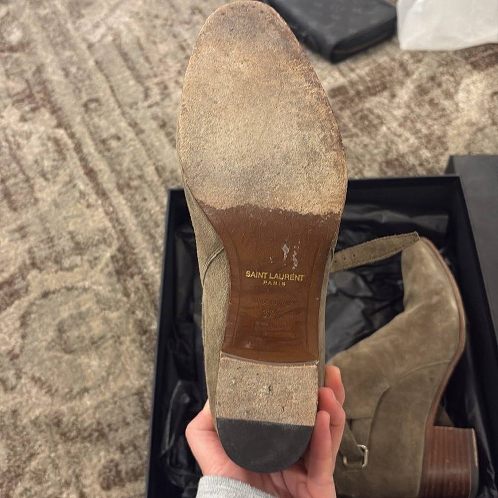 Saint Laurent Paris Suede Ankle Boots Khaki size EU37.5 - Picture 6 of 14
